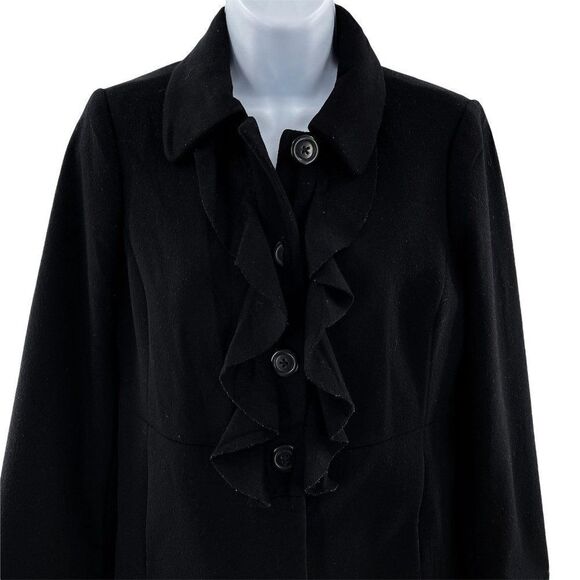 J. Crew 100% Wool Ruffle Chest Pea Coat Jacket Black Size 2 17501 - Picture 4 of 8